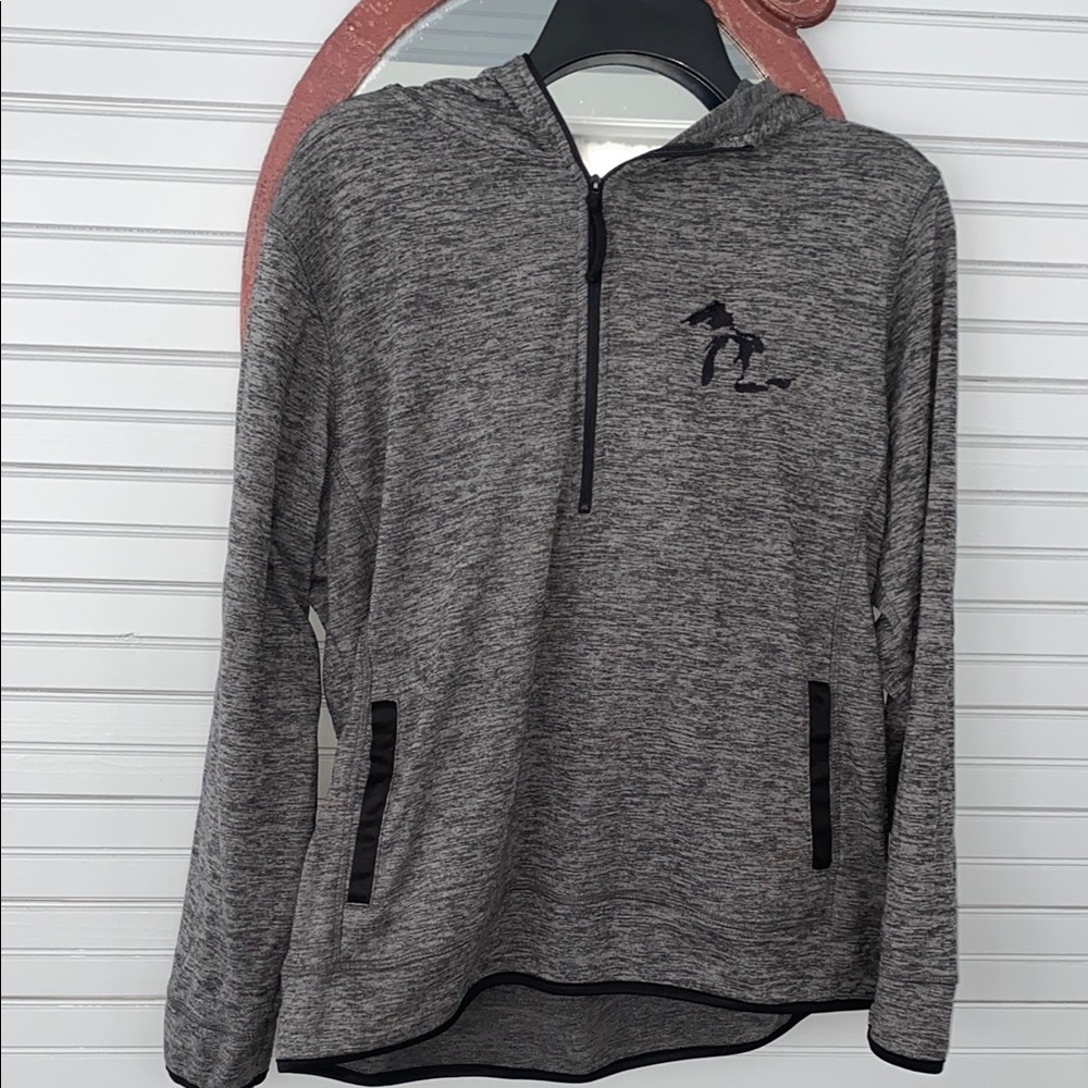 Gray Quarter Zip Hoodie with Michigan logo with 2 side pockets